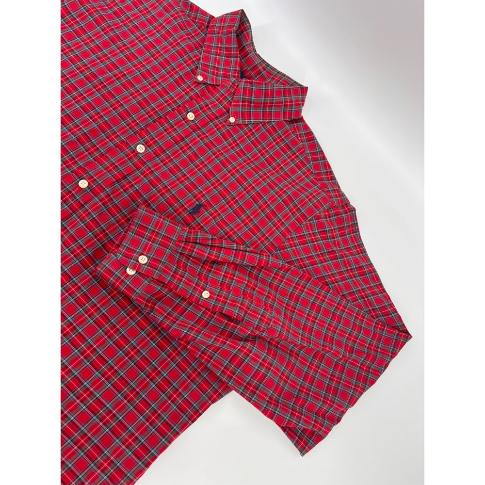 Polo Ralph Lauren Mens Red Plaid Button Down Shirt Classic Fit 16.5 34/35 Cotton